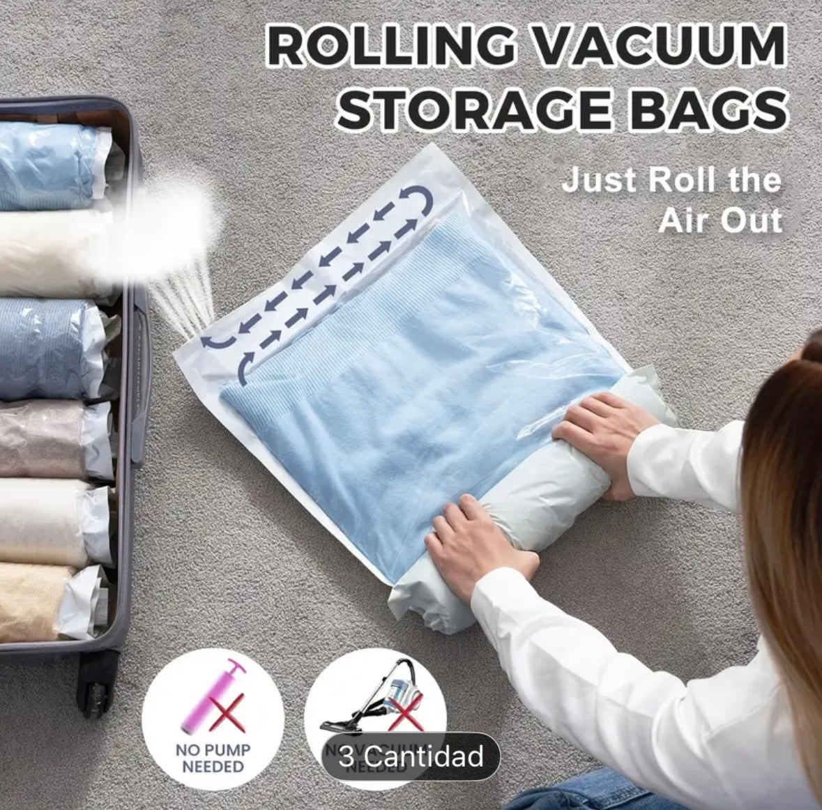 6pcs Bolsas de Compresión de Viaje Enrolladas a Mano - Large