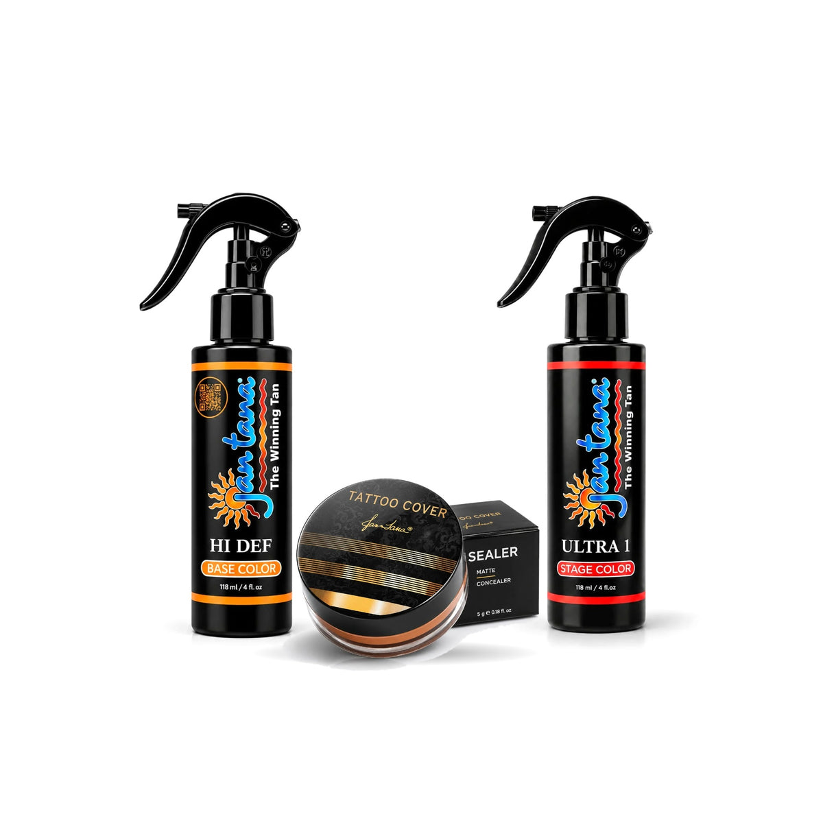 Pack Tattoo Cover Jan Tana: Tattoo Cover, Hi-Def 118 ml y Ultra 1 118 ml