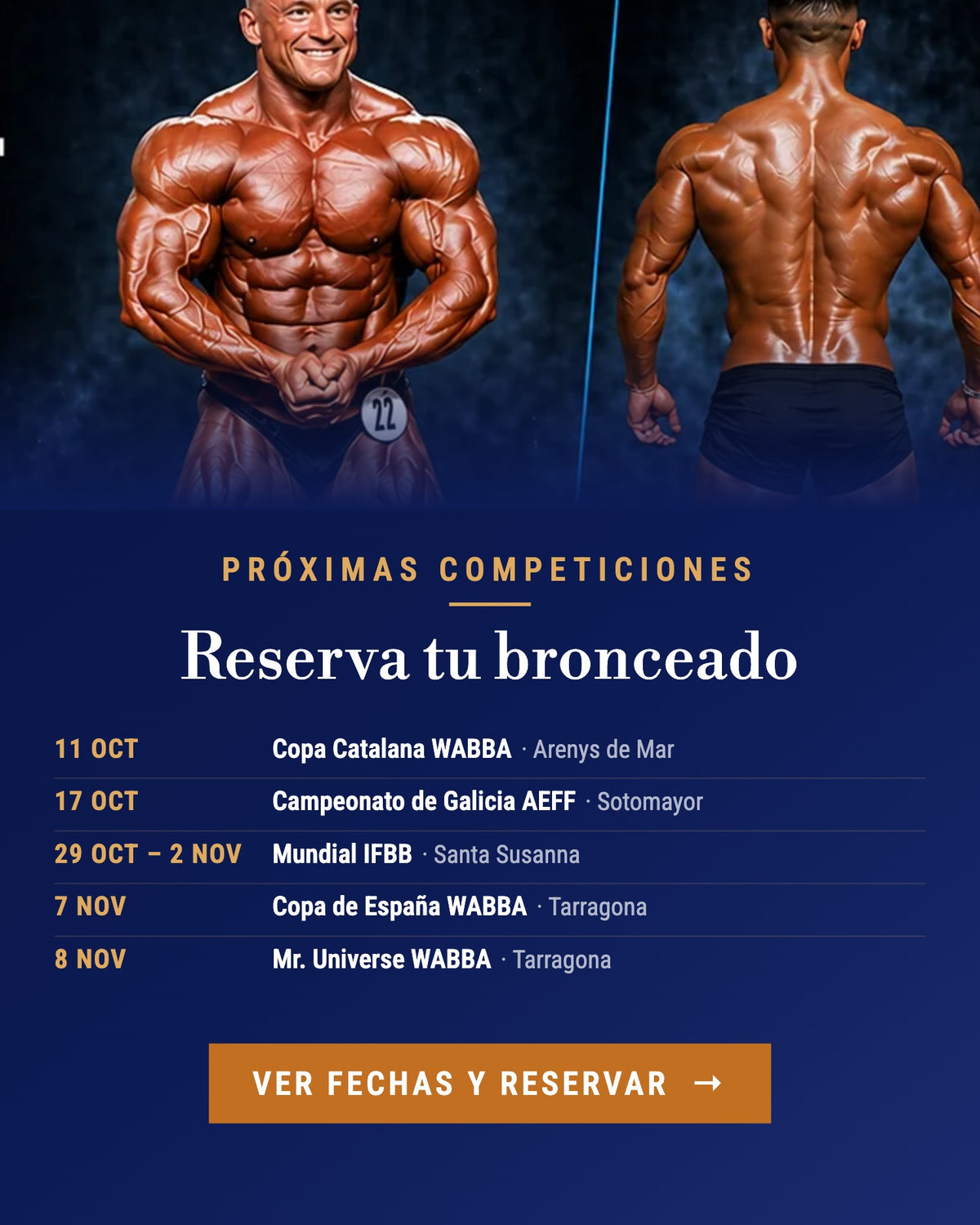 Próximas competiciones con servicio de bronceado Jan Tana