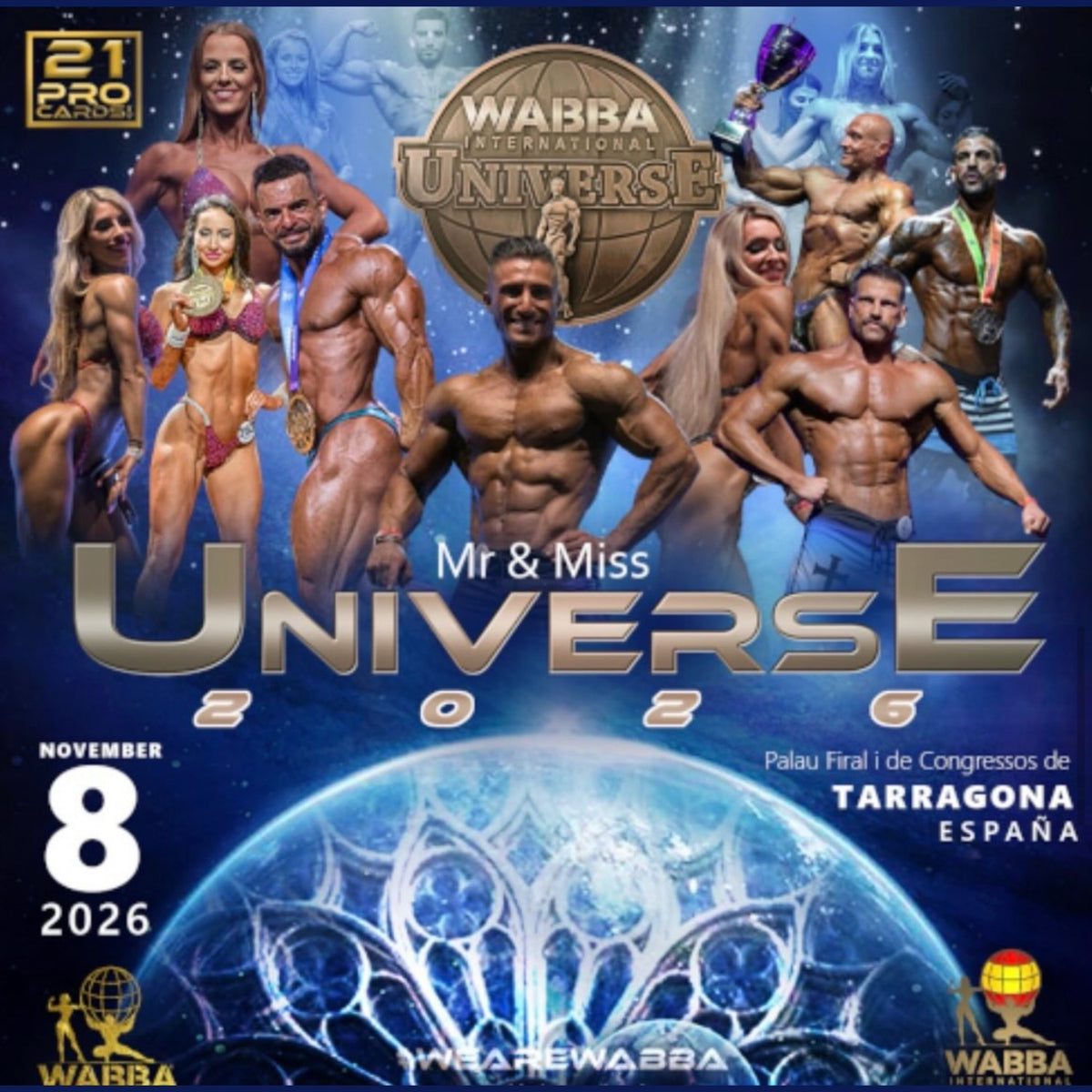 Cartel WABBA Mr. Universe 2026, 8 de noviembre en Tarragona